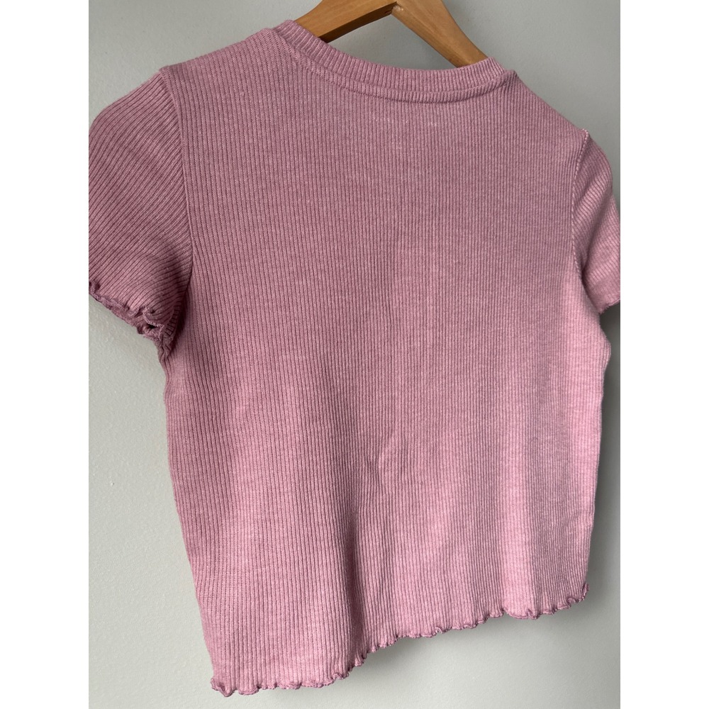 American‎ Eagle Dusty Rose Pink Ribbed Henley Cropped T Shirt Lettuce Hem Tee XS - Picture 7 of 10